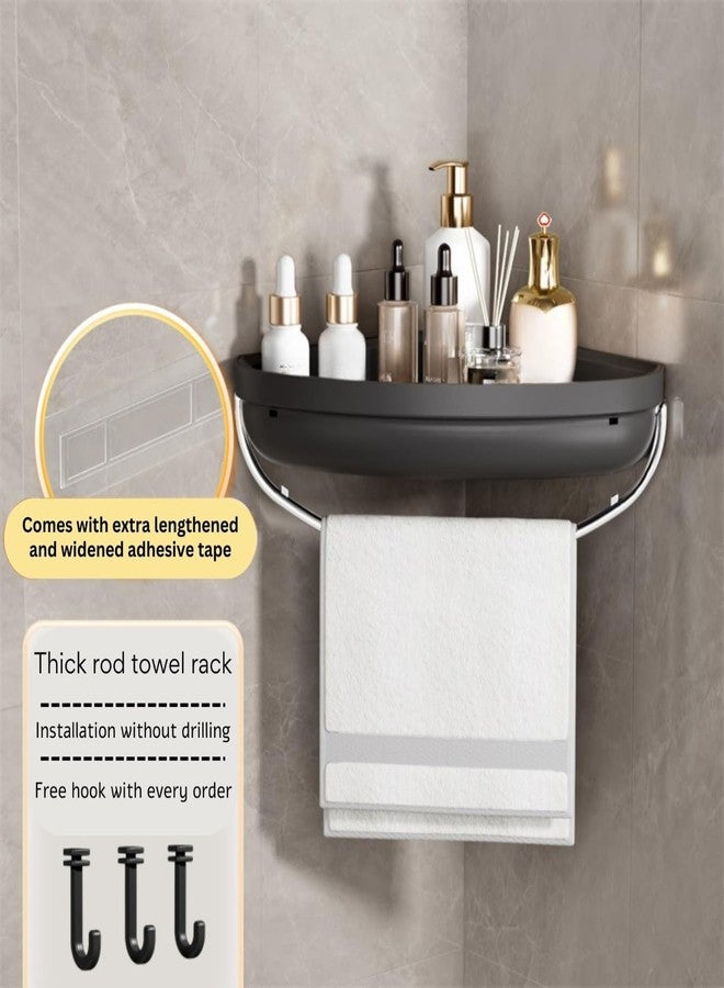 HoopVool Plastic Bathroom Shelf Organizer,Self Adhesive No Drill Shower Shelf Easy Installation, Wall Mounted Shelf, with Towel Napkin Holder with Hook,Used for Bathroom and Kitchen (Corner, Black) - Image 4